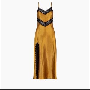 Hill House Home Ida Slip Dress Black Lace Gold Satin Size Small NWOT